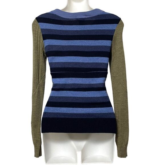 PRELOVED Reclaimed 100% Wool Striped Sweater Cardigan XS - Picture 4 of 10